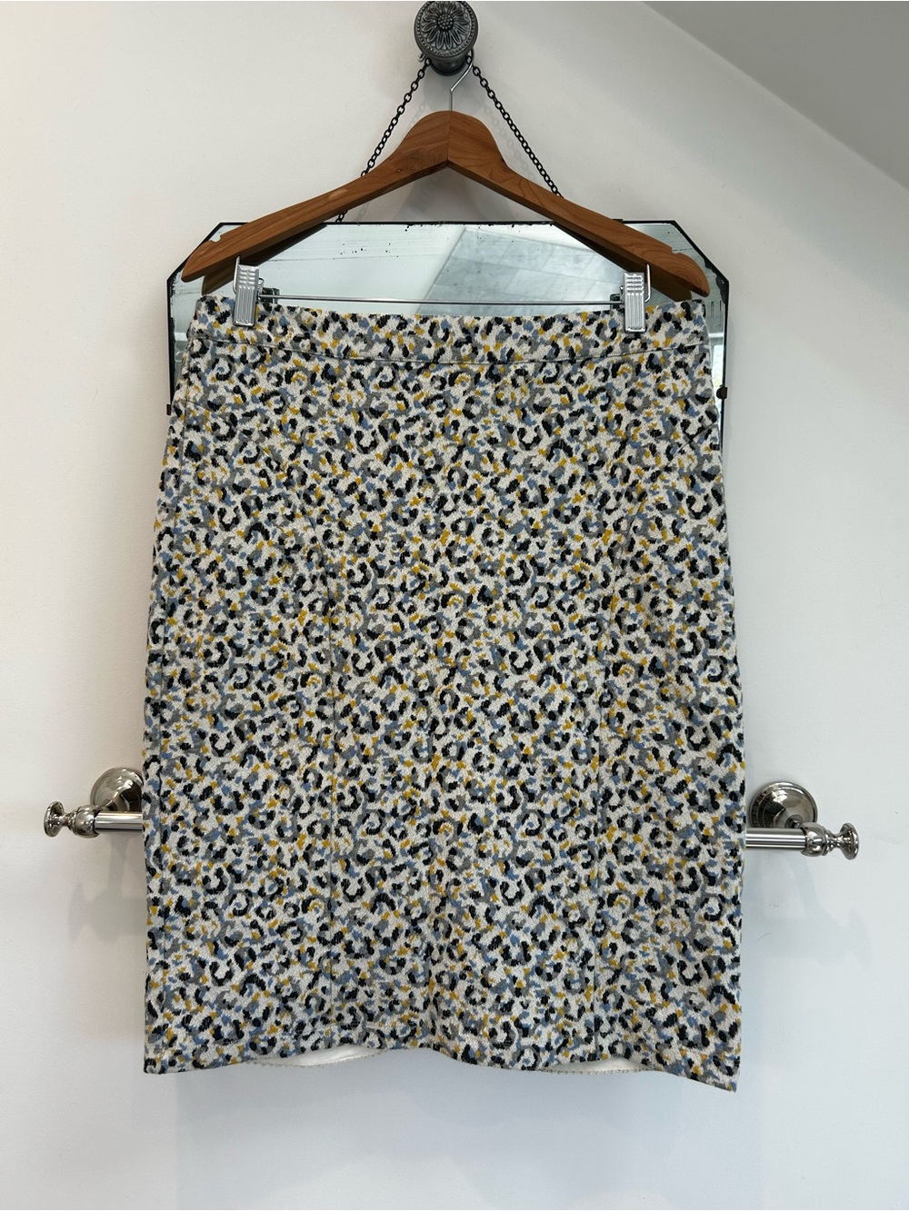 Anthropologie Maeve Leopard-Print Pencil Skirt in White, Black, Blue & Yellow